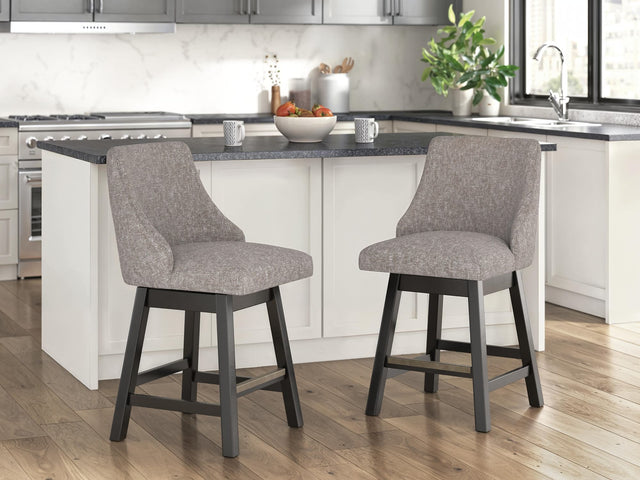 Neymorton Dark Grayish Brown Counter Height Swivel Barstool front angle
