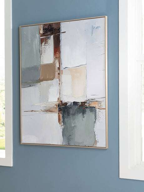 Trailport Wall Art, front view in light brown woodtone frame