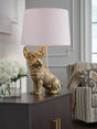 Wadeland gold finish table lamp showing French bulldog base