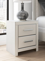 Zuraleus White Nightstand front view with drawers closed