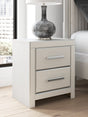 Zuraleus White Nightstand front view with drawers closed