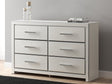 Zuraleus white dresser, front angle showing chrome-tone faceted drawer handles