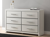 Zuraleus white dresser, front angle showing chrome-tone faceted drawer handles