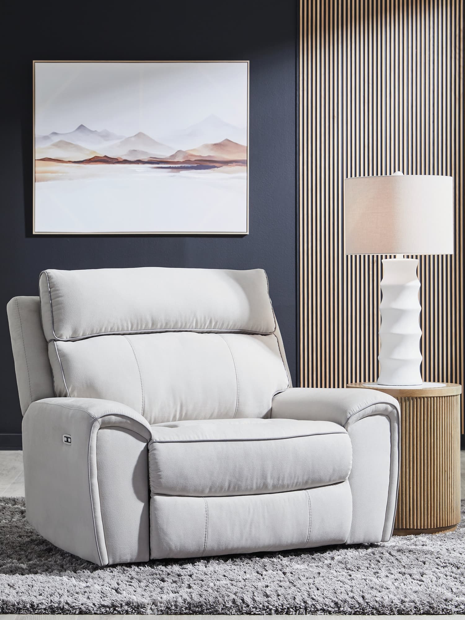 Social Pointe Pearl/Ash Chenille Power Recliner front view
