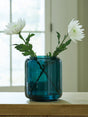 Inisland teal blown glass decorative vase front view