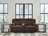 Observation Chocolate Velvet Power Reclining Loveseat with Console front view