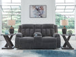 Observation Steel Velvet Power Reclining Loveseat with Console front view