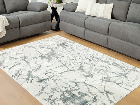 Tobinbury Gray 5x7 Washable Area Rug flat lay view