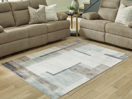 Larkport cream, brown, and gray washable 5 by 7 area rug flat lay