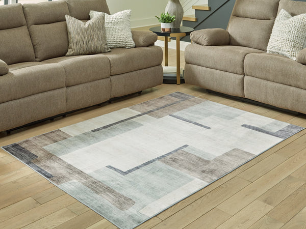 Larkport cream, brown, and gray washable 5 by 7 area rug flat lay