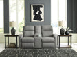 Gauntlet Sterling chenille reclining loveseat front view with console