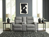 Gauntlet Sterling chenille reclining loveseat front view with console