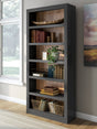 Wildenauer 75 inch brown and black bookcase angled side view