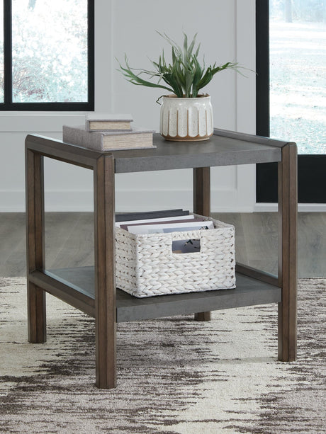 Kallenny Brown and Gray End Table front angle view