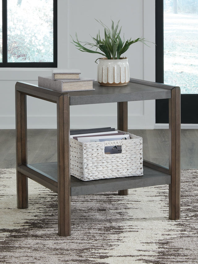 Kallenny Brown and Gray End Table front angle view