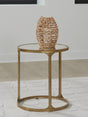 Korajane Antique Gold Round End Table front view with faux marble glass top