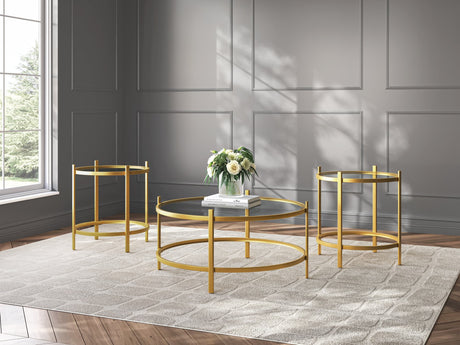 Pearlox Gold 3-piece table set with round tempered glass coffee table and two end tables