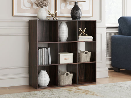 Glosmount nine cube organizer in cherry light brown, front angle view