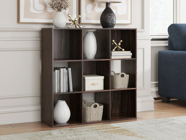 Glosmount nine cube organizer in cherry light brown, front angle view