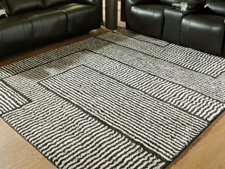 Kurtmen black and ivory 7'10 x 9'10 area rug flat view