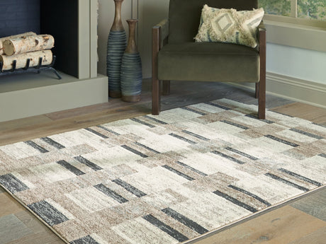 Alstone Multi 5 foot 3 inch by 7 foot striped area rug front view