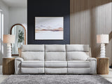Social Pointe 3-piece power reclining sectional sofa in pearl and ash chenille upholstery, front angle