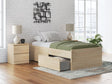 Onita Natural Twin Platform Bed front view showing side storage drawers