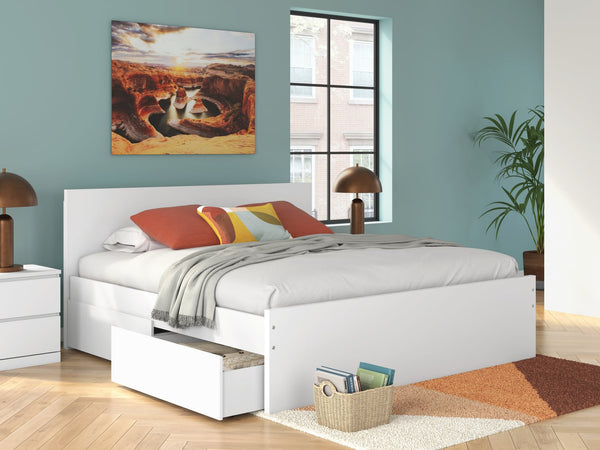 Onita White King Panel Platform Bed front view with headboard
