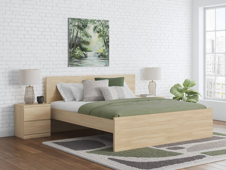 Onita natural queen panel platform bed with 4 side storage drawers front view