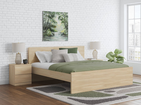 Onita natural queen panel platform bed with 4 side storage drawers front view