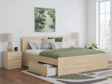 Onita Natural King Panel Platform Bed with Storage, angled front view