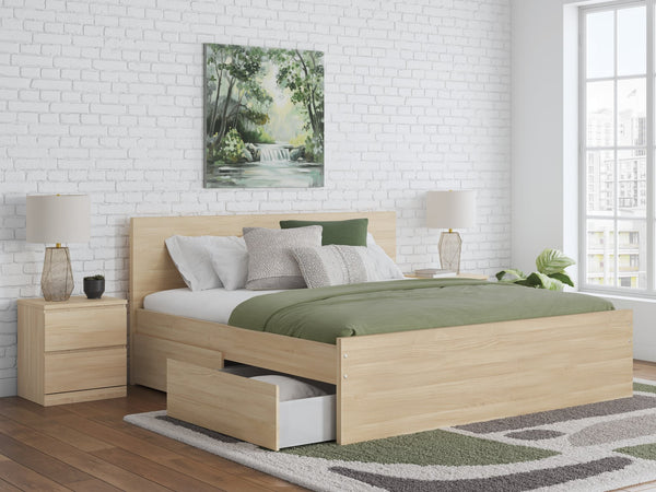 Onita Natural King Panel Platform Bed with Storage, angled front view