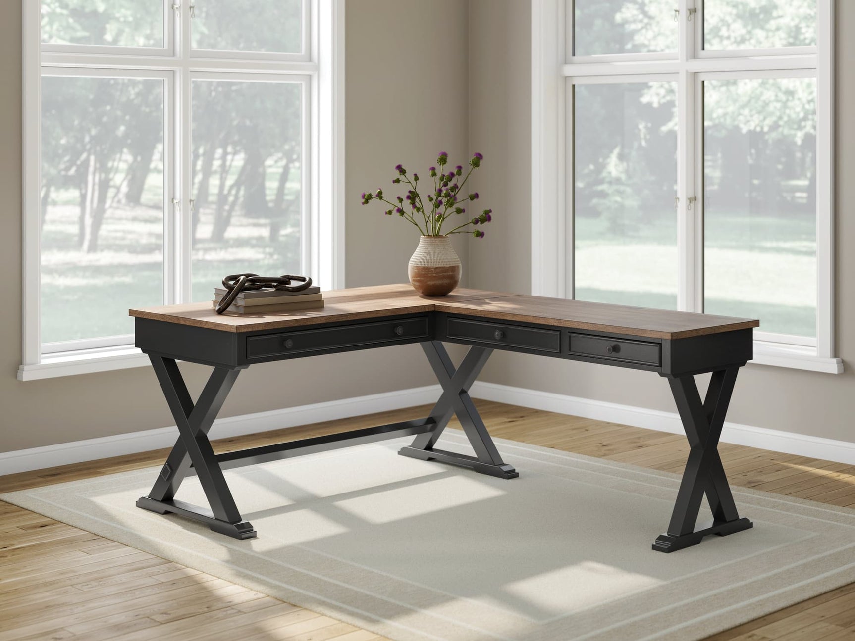 Wildenauer Home Office Desk front view showing butcher block veneer top