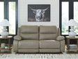Narwhal Place pebble faux leather reclining loveseat front angle