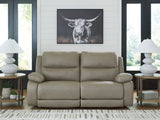 Narwhal Place pebble faux leather reclining loveseat front angle