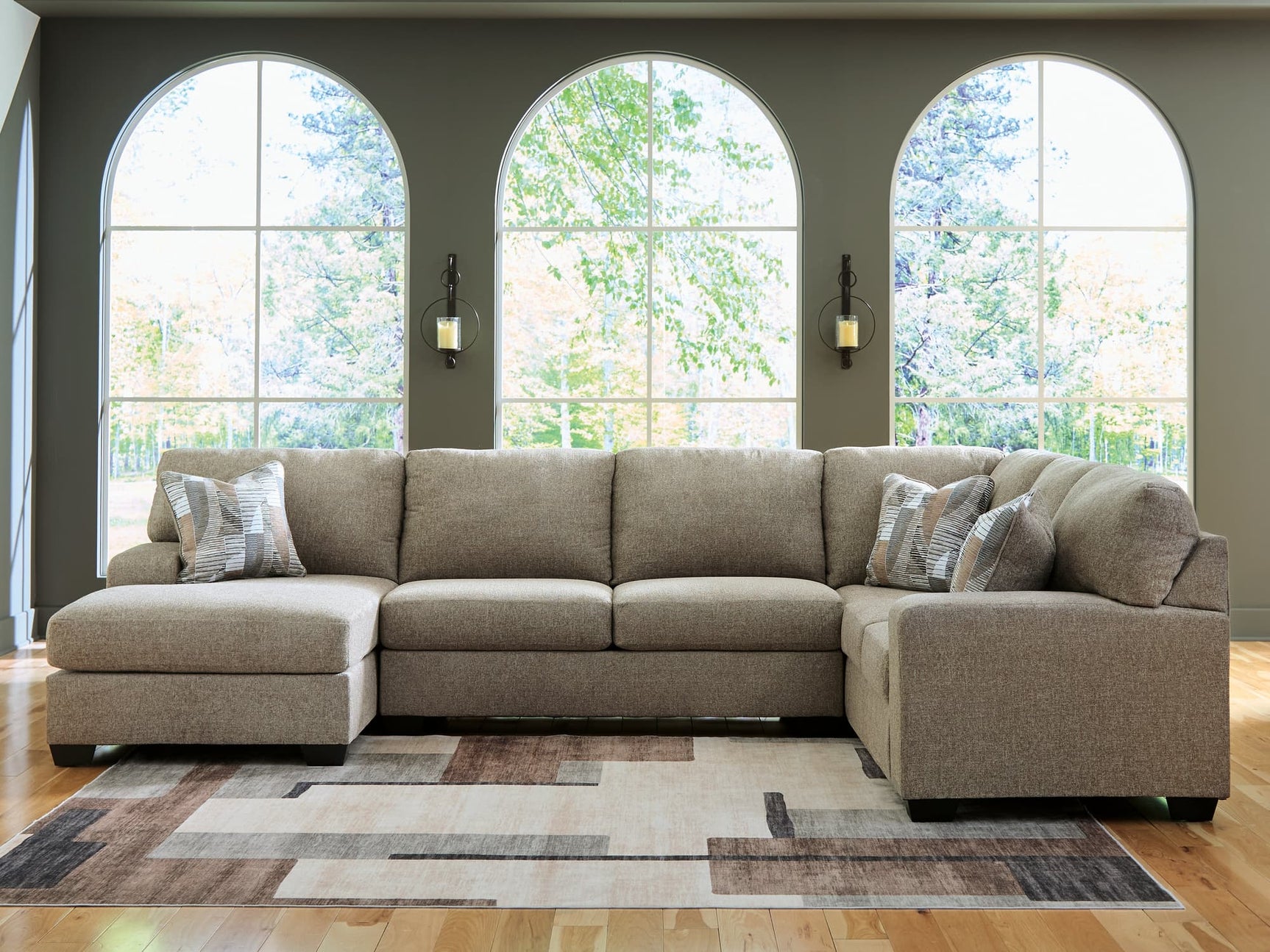 Newellen 3-Piece Sectional Sofa with Chaise in hemp chenille, main front view