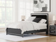 Zuraleus Black Queen Upholstered Panel Bed front angle view