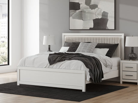 Zuraleus White King Upholstered Panel Bed front view