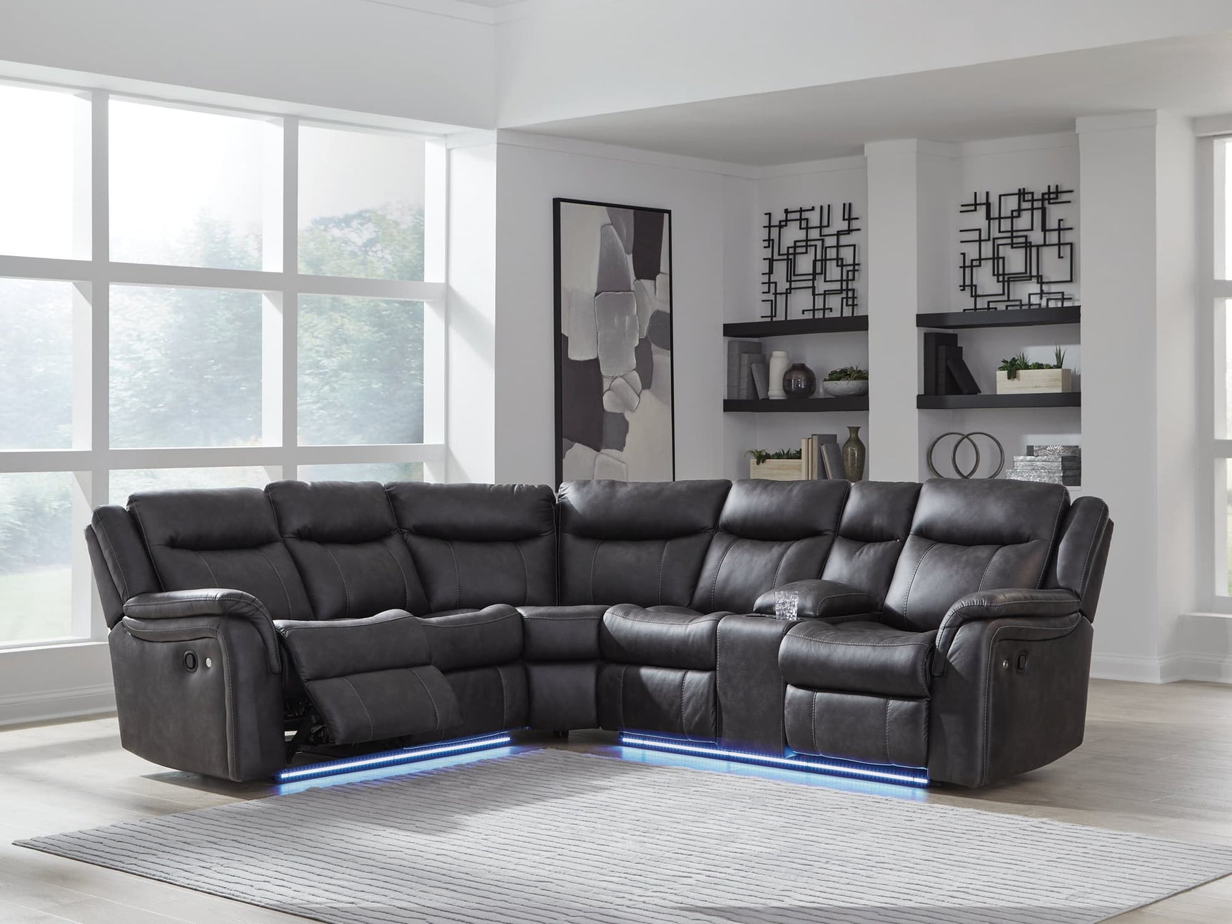 Sultan Meadow Carbon Faux Leather 2-Piece Reclining Sectional front angle