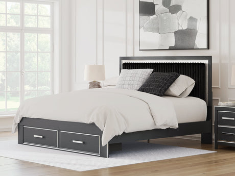 Zuraleus Black King Upholstered Panel Storage Bed front angle