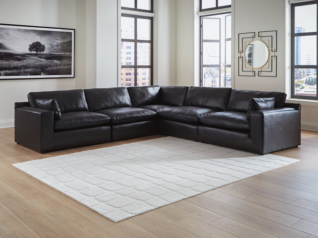 main view of Emilia Black Leather 5-Piece Sectional sofa