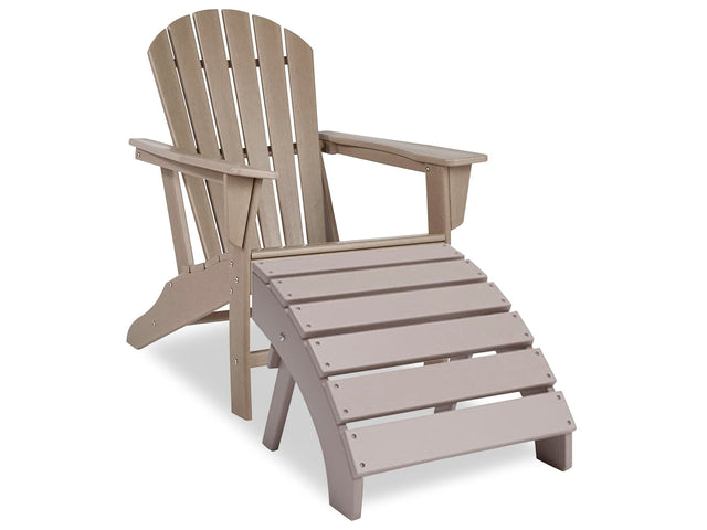 Sundown Driftwood Treasure Outdoor Adirondack Chair and Ottoman set in grayish brown, front view