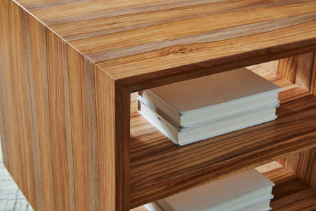 Dressonni brown coffee table with two end tables set - front view