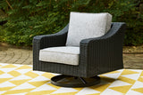 Beachcroft outdoor sofa with black frame and light gray cushions - front view