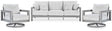 Hurley Gray Park outdoor sofa front angle with lounge chairs