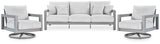Hurley Gray Park outdoor sofa front angle with lounge chairs