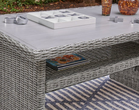 Naples light gray 2-piece outdoor sectional with multi-use table and bench, front angle