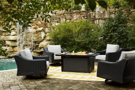 Beachcroft outdoor fire pit table and 4 chairs set front view