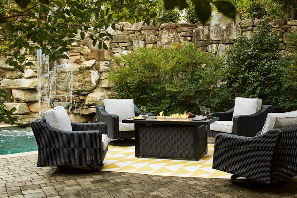 Beachcroft outdoor fire pit table and 4 chairs set front view