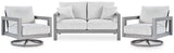 Hurley Gray Park outdoor loveseat and two lounge chairs set front view